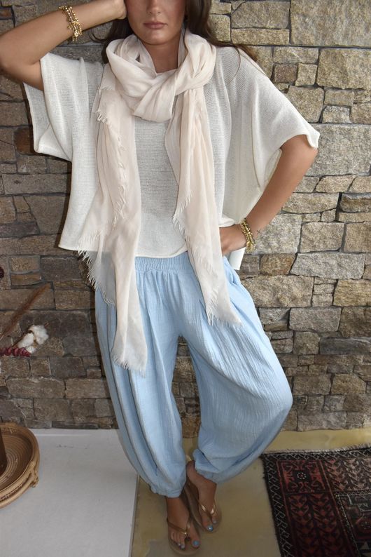 Annie Cushion Cotton Cuff Barrel Pant Bridgerton Blue